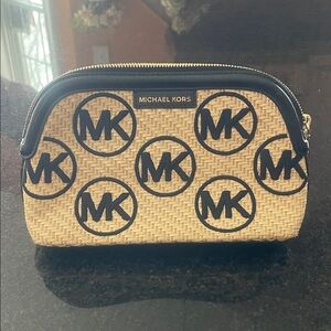 Michael Kors Woven Tan and Black Toiletry Bag